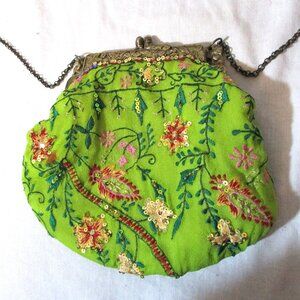 Vintage MISS JUNE FLORAL Sequin BIRD bag purse evening Clutch Retro Baguette